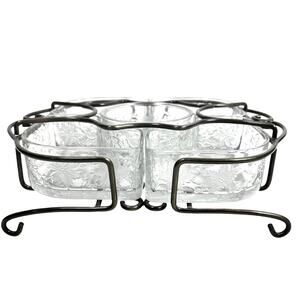 Princess House Crystal Retired Fantasia Vegetable Dip Serving Tray Metal Caddy